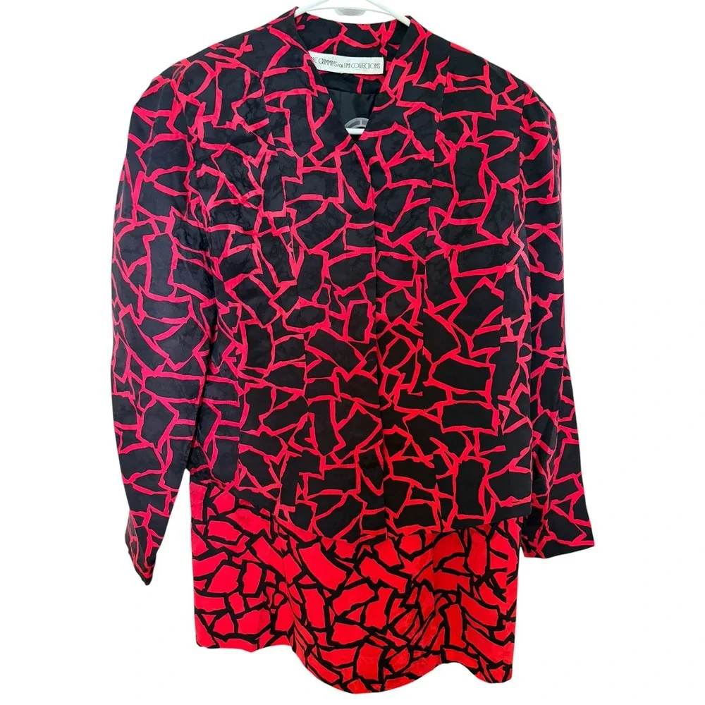Anne Crimmins‎ for Umi Collections Red Black Silk Geometric Skirt Suit Set 10P